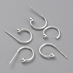 Brass C-shaped Hoop Circle Ball Stud Earrings, 925 Sterling Silver Plated, 14.5x6.5x2.8mm, Pin: 0.8mm(KK-O131-07S)