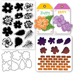 1Pc Carbon Steel Cutting Dies Stencils, with 1 Sheet PVC Plastic Stamps and 1Pc PET Hollow Out Drawing Painting Stencils, for DIY Scrapbooking, Flower, Dies Stencils: 106x152x0.8mm(DIY-GL0004-83A)
