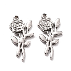 Non-Tarnish 304 Stainless Steel Pendants, Flower, Stainless Steel Color, 22x11x2mm, Hole: 1.2mm(STAS-B024-49P)