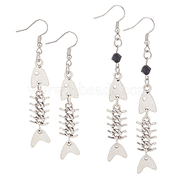 ANATTASOUL 2 Pairs 2 Style Alloy Fishbone Long Dangle Eararings for Women, Platinum, 72~88mm, Pin: 0.8mm, 1 Pair/style(EJEW-AN0002-53)