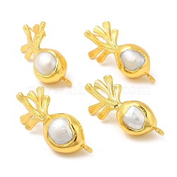 Natural Pearl Stud Earring Findings, with Long-Lasting Plated Brass Findings & Vertical Loops, Carrot, Golden, 39~40x17~18mm, Hole: 1.8mm, Pin: 1mm(KK-M251-06G)
