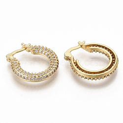Brass Micro Pave Clear Cubic Zirconia Hoop Earrings, Real 16K Gold Plated, 19x3mm, Pin: 1x0.6mm(EJEW-S208-059)