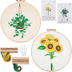 Gorgecraft 2 Sets 2 Styles DIY Embroidery Kits, Including Printed Linen Fabric, Embroidery Thread & Needles, Plastic Embroidery Hoop, Mixed Shapes, 214x200x10mm, thread: 4 & 11 colors, 1 style/set(DIY-GF0009-97A)