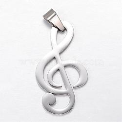 304 Stainless Steel Pendants, Musical Note, Stainless Steel Color, 40.5x22x2mm, Hole: 5x7mm(STAS-G080-08P)
