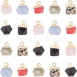 Electroplate Gemstone Charms, with Golden Plated Iron Loop, Faceted, Polygon, 11~12x8x8mm, Hole: 1.5mm, 21pcs/box(G-GA0001-11)