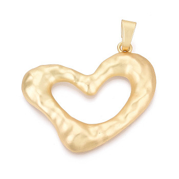 Rack Plating Alloy Big Pendants, Heart, Cadmium Free & Lead Free, Matte Gold Color, 65x63x7mm, Hole: 11.5x5mm