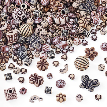 100G Mixed Antique Style Acrylic Beads, Mixed Shapes, Mixed Color, 9~25x7~31x6~15mm, Hole: 1~5mm