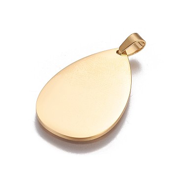 Ion Plating(IP) 304 Stainless Steel Pendant, Stamping Blank Tag, Teardrop, Golden, 30x19x1mm, Hole: 3x4mm