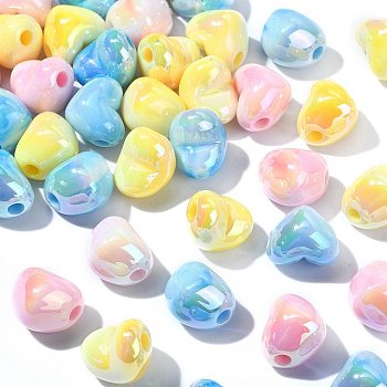 90Pcs 3 Colors UV Plating Opaque Rainbow Iridescent Acrylic Beads, Gradient Color, Heart, Mixed Color, 15x12.5x12mm, Hole: 2.5mm, 30pcs/color