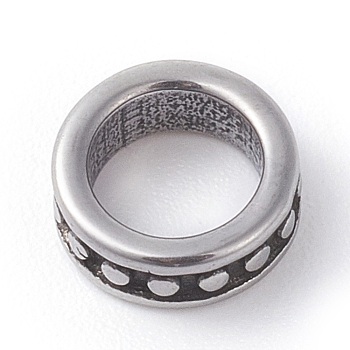 304 Stainless Steel Beads, Large Hole Beads, Ring, Antique Silver, 8x3mm, Hole: 5.5mm