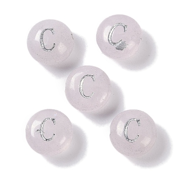 Natural Rose Quartz Beads, Rondelle with Letter, Letter C, 8.5~9x5~5.5mm, Hole: 1.2mm