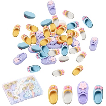 40Pcs 4 Styles Opaque Resin Cabochons, Slipper with Bowknot, Mixed Color, 20~27x10~13mm, about 10pcs/style