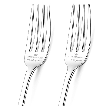 Globleland 1 Set 2Pcs 304 Stainless Steel Fork, Word, with 1Pc Coated Paper Cutlery Storage Box, Crown Pattern, 200x24mm