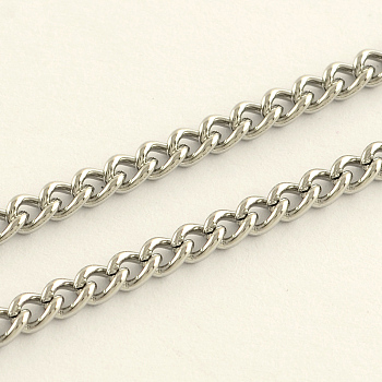 Tarnish Resistant 304 Stainless Steel Curb Chains, with Spool, Unwelded, Stainless Steel Color, 4x3x0.8mm, about 328.08 Feet(100m)/roll