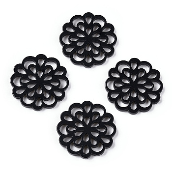 Cellulose Acetate(Resin) Filigree Joiners, Flower, Black, 24x2.5mm
