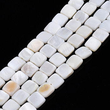 Natural Freshwater Shell Beads Strands, Square, 8x8x3mm, Hole: 0.9mm, about 48pcs/strand, 15.16 inch(38.5cm)