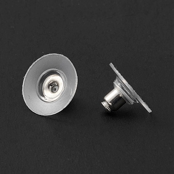 Brass Bullet Clutch Earring Backs, with Plastic Pads, Ear Nuts, Nickel Free, Platinum, 12x7mm