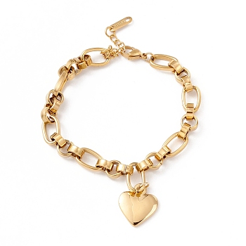 201 Stainless Steel Heart Charm Bracelet for Women, Golden, 7-3/8 inch(18.6cm)