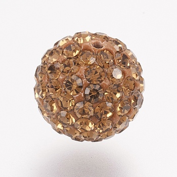Czech Rhinestone Beads, PP6(1.3~1.35mm), Pave Disco Ball Beads, Polymer Clay, Round, 220_Smoke Topaz, 4~4.5mm, Hole: 1mm, about 20~30pcs rhinestones/ball