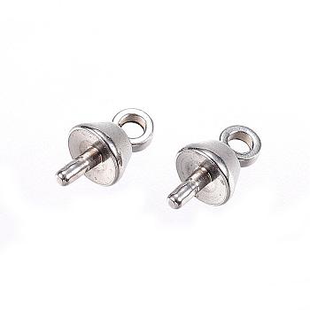 304 Stainless Steel Peg Bails Pendants, for Half Drilled Beads, Stainless Steel Color, 7x4mm, Hole: 1.2mm, Pin: 1mm