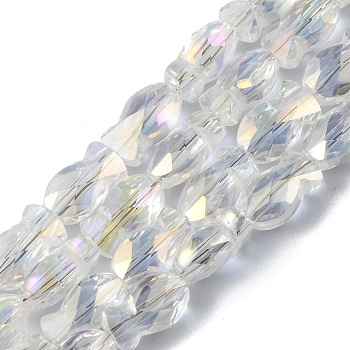 Transparent Electroplate Glass Beads Strands, AB Color Plated, Faceted, Fish, Clear AB, 10.5x6x5mm, Hole: 1.4mm, about 55pcs/strand, 21.97 inch(55.8cm)