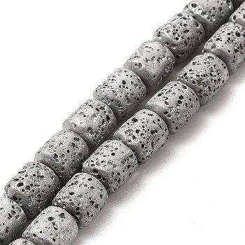 Electroplated Natural Lava Rock Beads Strands, Column, Silver Plated, 8x6.5mm, Hole: 1mm, about 50~51pcs/strand, 15.35~15.55 inch(39~39.5cm)