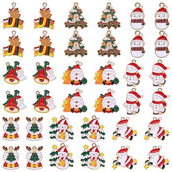 36Pcs 9 Style Christmas Theme Alloy Enamel Pendants, Light Gold, Mixed Shapes, 20~25x11~24x1~2mm, Hole: 1.4~2mm, 4pcs/style