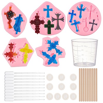 Olycraft DIY Pendant Making, with Silicone Molds, Plastic Measuring Cup & Pipettes, Latex Finger Cots and Wooden Craft Sticks, Mixed Color