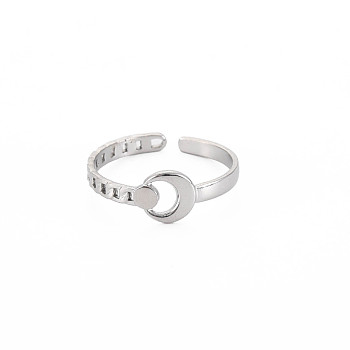 304 Stainless Steel Moon Open Cuff Ring for Women, Stainless Steel Color, US Size 9 3/4(19.5mm)