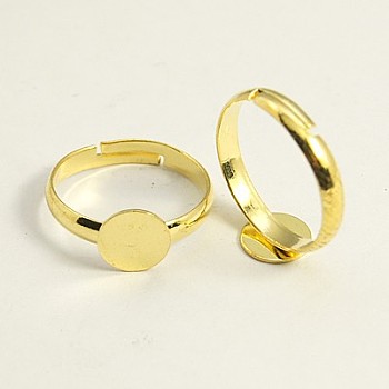 Brass Ring Components, Pad Ring Findings, For Jewelry Making, Adjustable, Golden Color, Lead Free and Cadmium Free,Size: about 3mm wide, 17mm inner diameter, Tray: 8mm in diameter
