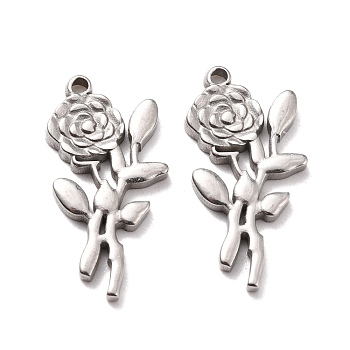 304 Stainless Steel Pendants, Flower, Stainless Steel Color, 22x11x2mm, Hole: 1.2mm