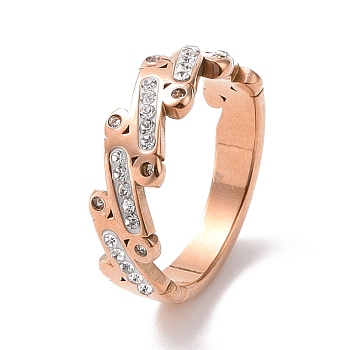 Crystal Rhinestone Oval Bar Finger Ring, Ion Plating(IP) 304 Stainless Steel Jewelry for Women, Rose Gold, US Size 6~9(16.5~18.9mm)