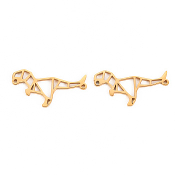 Hollow 304 Stainless Steel Links Connectors, Laser Cut, Dinosaur, Real 14K Gold Plated, 24x11.5x1mm, Hole: 0.9mm