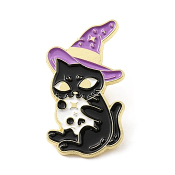 Magic Cat with Skull Enamel Pin, Alloy Brooch for Backpack Clothes, Hat, 34.5x20.5x1.5mm