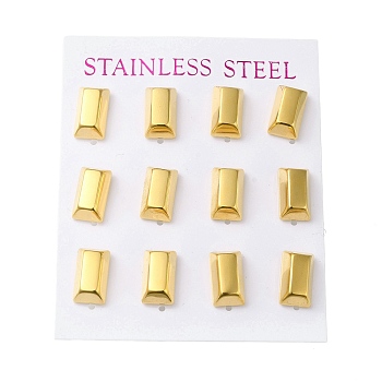 PVD Vacuum Plating 304 Stainless Steel Stud Earring, Rectangle, Golden, 12.5x7mm, 12pcs/set.