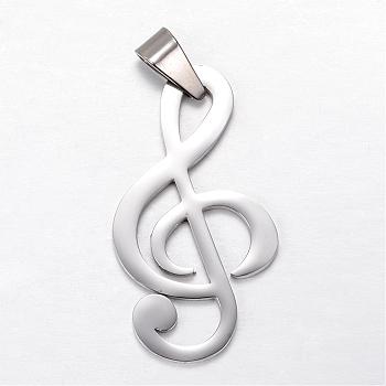 304 Stainless Steel Pendants, Musical Note, Stainless Steel Color, 40.5x22x2mm, Hole: 5x7mm