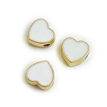 Light Gold Plated Alloy Enamel Beads, Heart, White, 7.5x8x3.5mm, Hole: 1.6mm