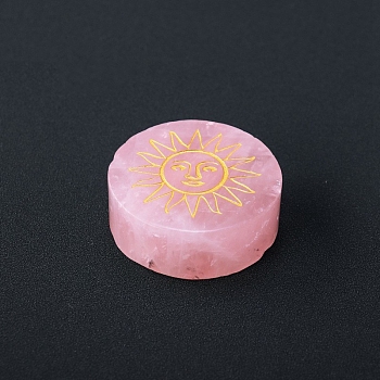 Natural Rose Quartz Display Decorations, for Home Office Desk, Flat Round, Sun, 60mm
