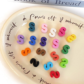 Opaque Acrylic European Beads, Large Hole Beads, Mixed Color, Letter S, 19.8~21x8.7~18.3x13.6~13.8mm, Hole: 6.3mm, 138~252pcs/500g