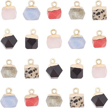 Electroplate Gemstone Charms, with Golden Plated Iron Loop, Faceted, Polygon, 11~12x8x8mm, Hole: 1.5mm, 21pcs/box