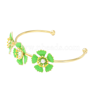 Fleur en alliage avec bracelet manchette ouvert en perles d'imitation pour femme(BJEW-D054-02G-02)-3