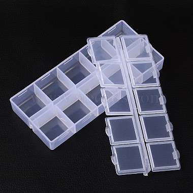 Cuboid Plastic Bead Containers, Flip Top Bead Storage, 10 Compartments,  White, 13.2x6.2x2.05cm