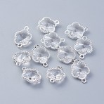 Glass Links connectors, with Eco-Friendly Alloy Open Back Berzel Findings, Flower, Silver Color Plated, Clear, 15.5x12x5mm, Hole: 1.4mm(GLAA-A037-A-16S)
