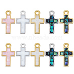 10Pcs 5 Colors Brass Dyed Natural Shell Cross Charms, Mixed Color, 12x7x2.5mm, Hole: 1.3mm, 2pcs/color(KK-GO0002-29)