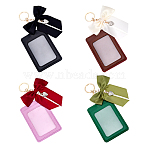 4Pcs 4 Colors Rectangle PU Leather ID Card Holder, with 4Pcs 4 Colors Bowknot Polyester Pendant Keychains, Mixed Color, 123mm, Hole: 12x7mm(AJEW-FG0005-42)