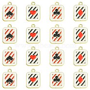 16Pcs 4 Styles Alloy Enamel Pendants, Golden, Rectangle with Playing Card Charm, Spades/Club/Diamond/Heart, Mixed Color, 20x14x1.5mm, Hole: 1.6~1.8mm, 4pcs/style(ENAM-FS0001-69)