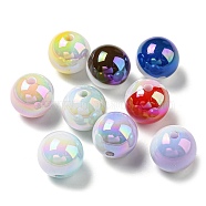 UV Plating Rainbow Iridescent Opaque Acrylic Beads, Two Tone, Round, Mixed Color, 15.5x15.5mm, Hole: 2.5mm(X-MACR-D081-01)