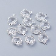 Glass Links connectors, with Eco-Friendly Alloy Open Back Berzel Findings, Flower, Silver Color Plated, Clear, 15.5x12x5mm, Hole: 1.4mm(GLAA-A037-A-16S)