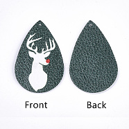 PU Leather Big Pendants, Christmas Theme, Teardrop, Dark Green, 56x37x1.5mm, Hole: 1.2mm(FIND-S311-002E)