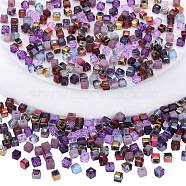 2 Bags Imitation Artificial Crystal Glass Beads, Faceted Cube, Mixed Style, Purple, 4x4x4mm, Hole: 1.2mm, about 100pcs/bag(GLAA-SZ0001-95B-08)